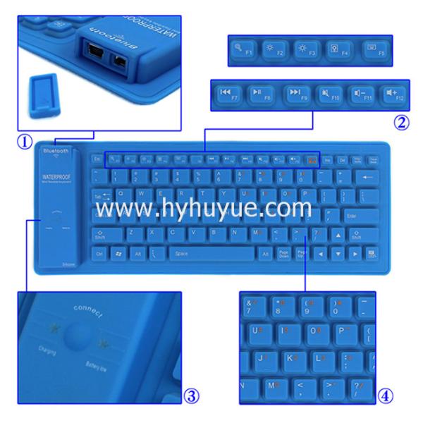 Bluetooth 83 Keys Wireless Silicon PC/ Tablet/Laptop/ Smartphone Soft Keyboard Waterproof