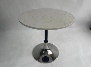 China Space Swan White Marble Top Round Small Cocktail Table With stainless steel Base on sale