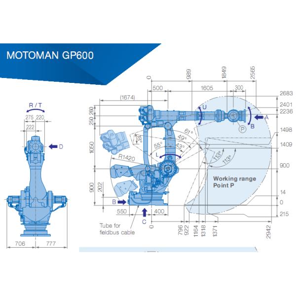 YASKAWA GP600 Used Robot Arm For Pick And Place 600kg Payload