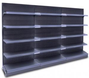 Quality Double Faced Supermarket Display Racks , Black Gondola Convenience Store Shelving for sale
