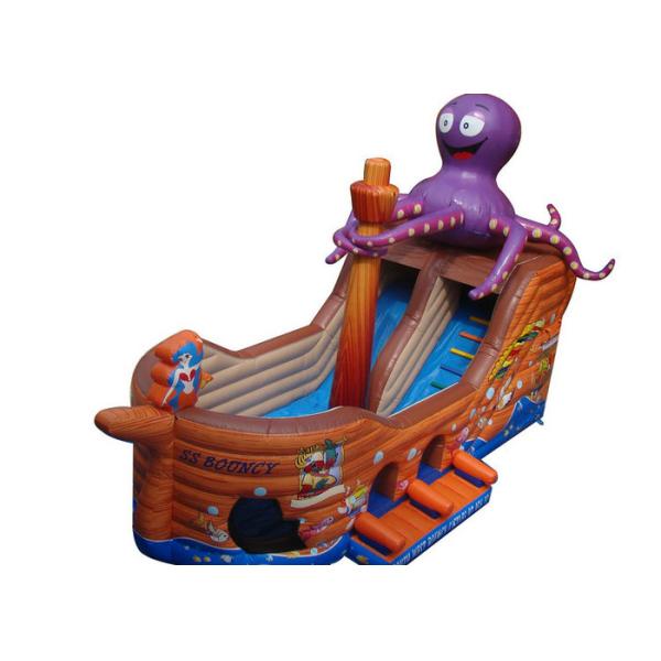 Brown Octopus Inflatable Assault Course Ship , Blow Up Obstacle Course With Slide