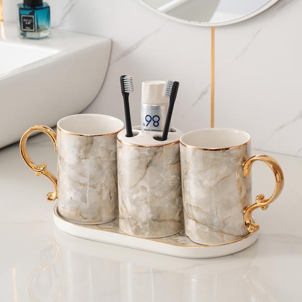 Modern Sanitary Equipment Ceramic Soap Dispenser Set Round Shape