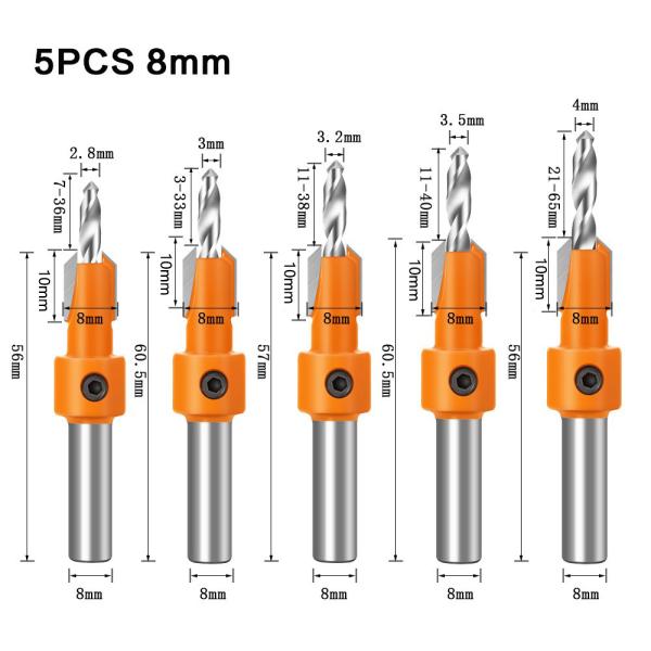 8mm HSS CNC Drill Bits 3 Flute Flat Counterbore Woodworking Router Bit Set