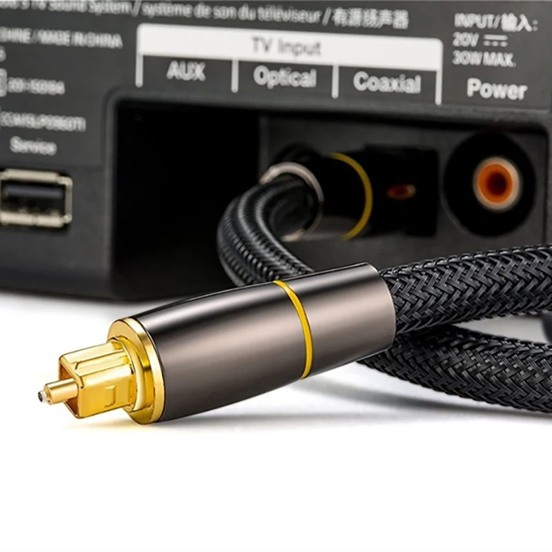 Professional Toslink plastic optical cable Black nylon braid Fiber Optical Digital Audio Cable With Gold Plated