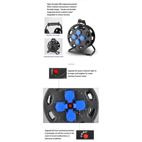 4 Universal Sockets IP54 Retractable Cable Reel Customized Length Extension Heavy-duty Industrial Waterproof