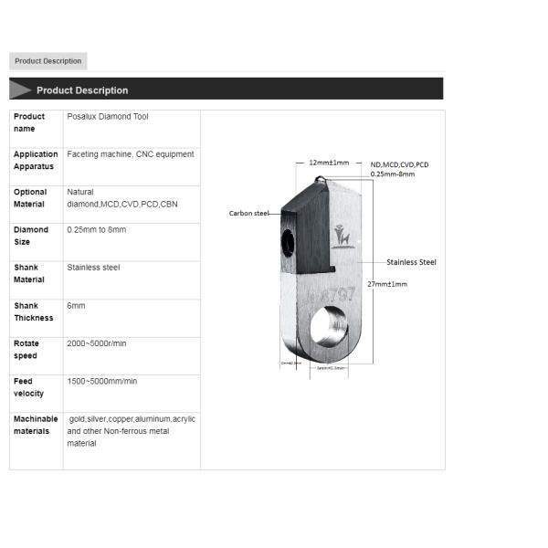 Carbide Shank Concave Flat Shape Posalux Diamond Tools