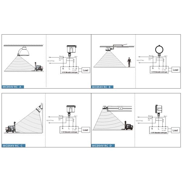 High Bay Motion Sensor Microwave IP65 120-277Vac for Light MC054V RC D