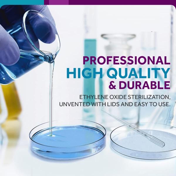 Sterile Petri Dishes With Lids (90 X 15 Mm), 2ml Plastic Pipettes For Lab Analysis, School Projects, Blood Samples