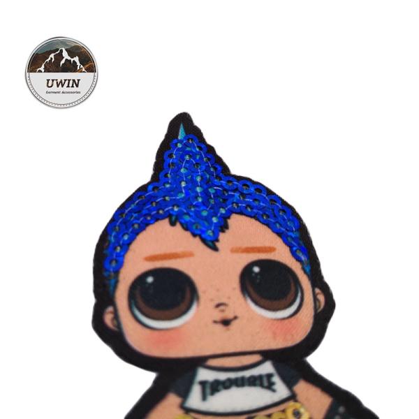 Durable LOL Doll Custom Woven Patches Sequin Material With Iron / Sewon Backing