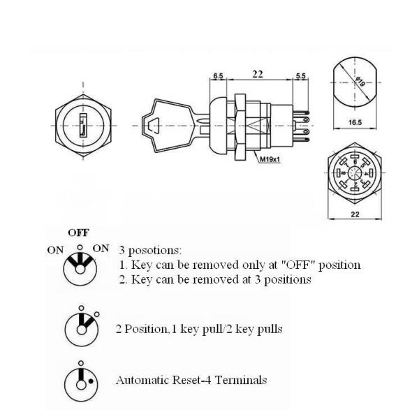 Zinc Alloy Flat Key Switch Lock for Old People Electric SCooter with Water cover key