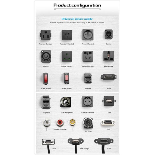 Residential Desktop Hidden Sliding Socket Power Outlet 240V