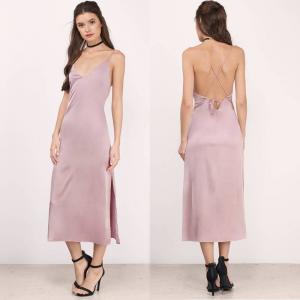 Quality Sexy Satin Summer Midi Dress Women with Slit for sale