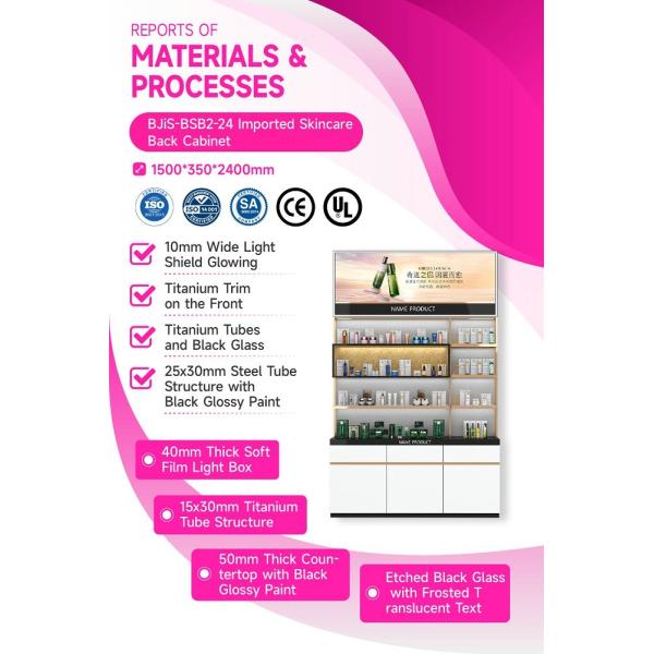 BJiS-BSB2-24 LED Strip Lights Skincare Display Cabinet with Personalized Branding for High-End Makeup
