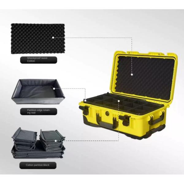 IP67 Waterproof Tool Storage Case with Soundproof Wheels and Pull Rod Handle for Military Industry 560x355x230mm