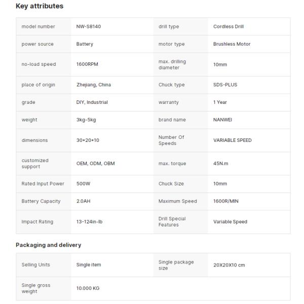 Durable Drill electric power tool Rechargeable 16v Cordless Impact 1600rpm Wrench 500w Variable Purpose Screwdriver Wrench