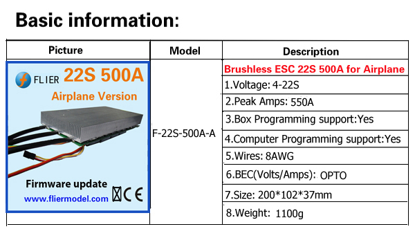 High Amp 450A 22S RC Airplane ESC Controller With Black Color Shrinkwrap