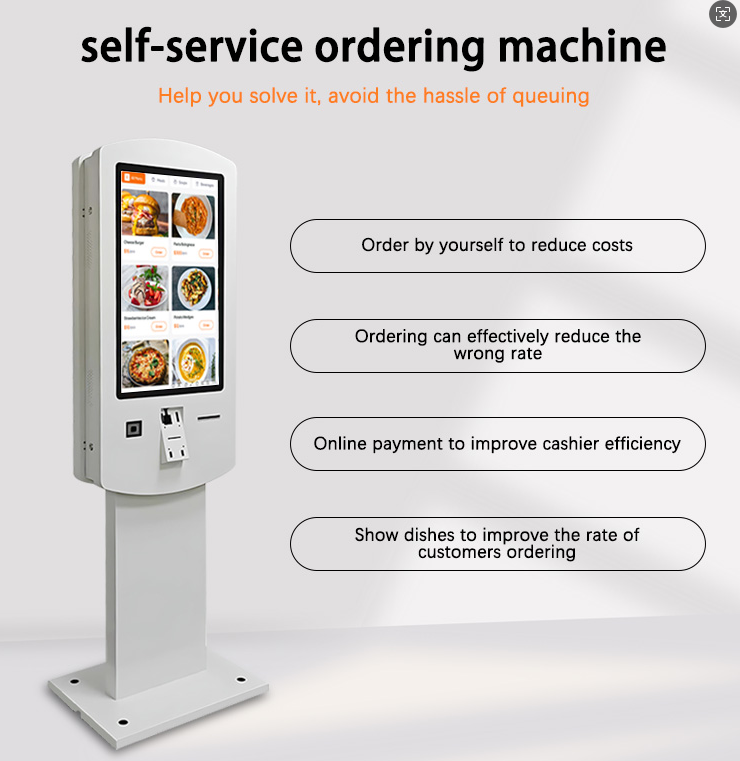 32 inch Indoor Double Sided PCAP Self Order Kiosk Built-in NFC QR Scanner Printer POS holder