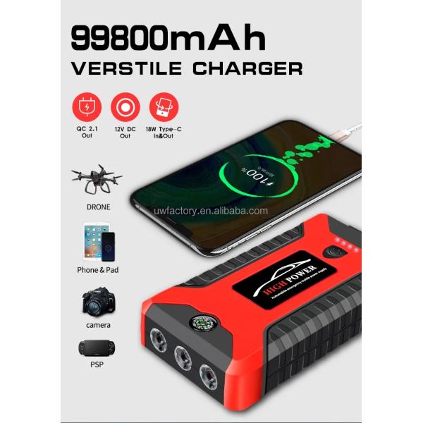 Hybrid Inverter Compatible 12V/24V Multi-Function Jump Starter with Air Compressor and 600A Portable Battery Charger