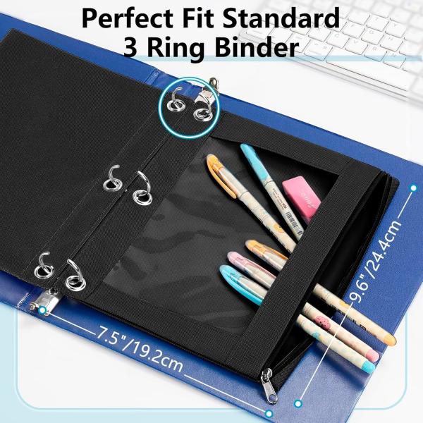 Binder Pencil Case with Smooth Zipper, Clear Window Pencil Case for Binder, Big Capacity 3 Ring Binder Pencil Bag
