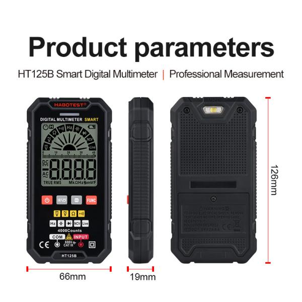 HT125B Smart Digital Electrician Multimeter Digital DC AC Voltage Ohm Diode Capacitance NCV Hz Live Wire Tester