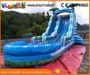 China 0.55mm PVC Tarpaulin Commercial Inflatable Slide Blue Palm Tree Slide With Pool on sale
