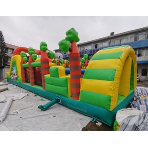 Tarpaulin Inflatable Obstacle Course With Dinosaur Animals Trampoline Insane Run