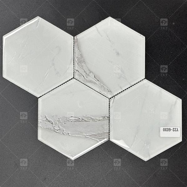 295x310mm Hexagonal Glass Mosaic Tile Glossy Surface For Bathroom Wall