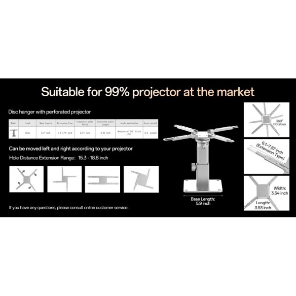 Aluminum Alloy Projector Mounting Brackets Touch Control Adjustable Height Projector Mount