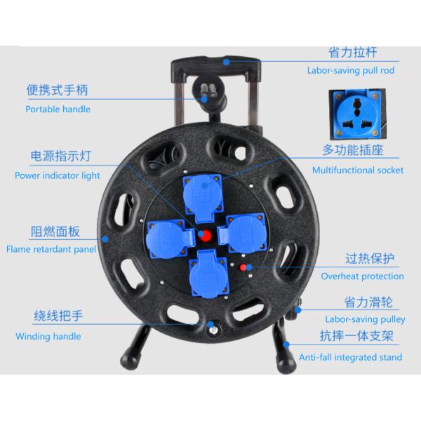 4 Universal Sockets IP54 Retractable Cable Reel Customized Length Extension Heavy-duty Industrial Waterproof
