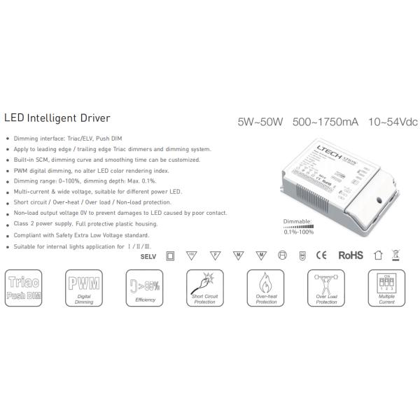 Multi - Current Triac Dimming Driver , 500mA - 1750mA CC 50w Led Driver