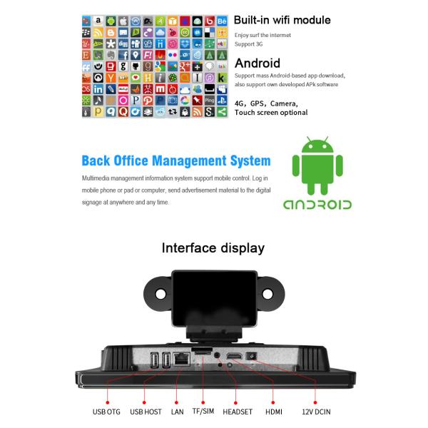 1280x800 10.1" Android Interactive LCD Touch Screen with RK3288 CPU