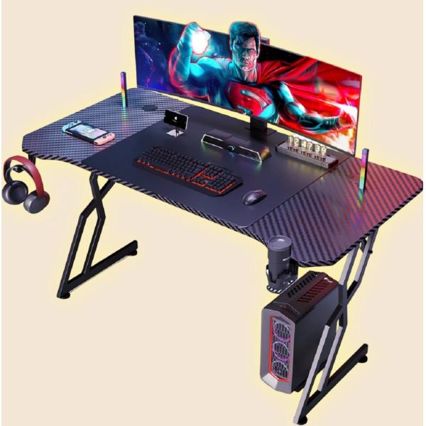 Ergonomically Designed Carbon Fiber Computer Desk With 1.2cm Particle Board And Carbon Fiber Cover Featuring Cup And Headset Holders