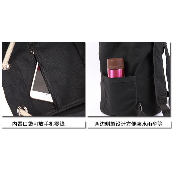 Black Drawstring Sports Backpack , Large Capacity Cinch String Backpack