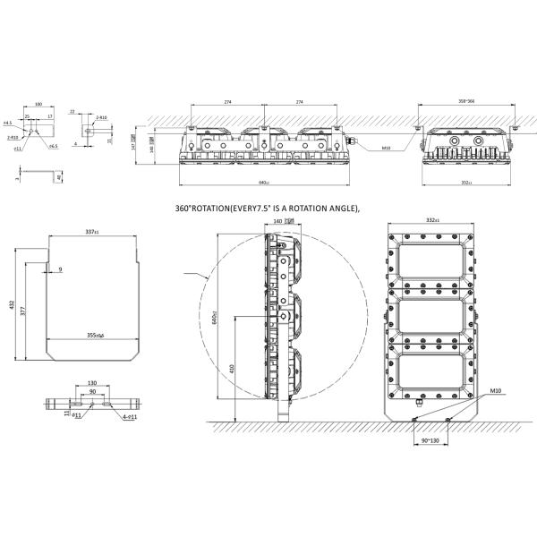 Three Luminaires Zone 1 Explosion Proof Lighting 240W 300W 360W