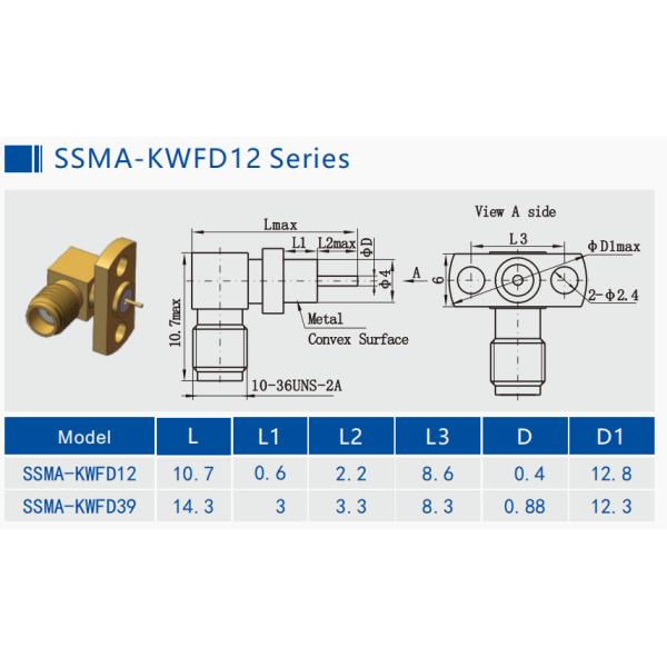 Right Angle SSMA Jack / Female RF Coaxial Connector 2 Hole Flange Mount with Screw 10-36UNS-2