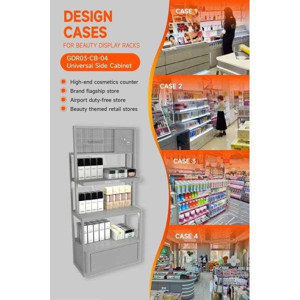 GDR03-CB-04 Universal Side Cabinet With LED Strip Lights And Transparent Tempered Glass For Specialty Beauty Stores