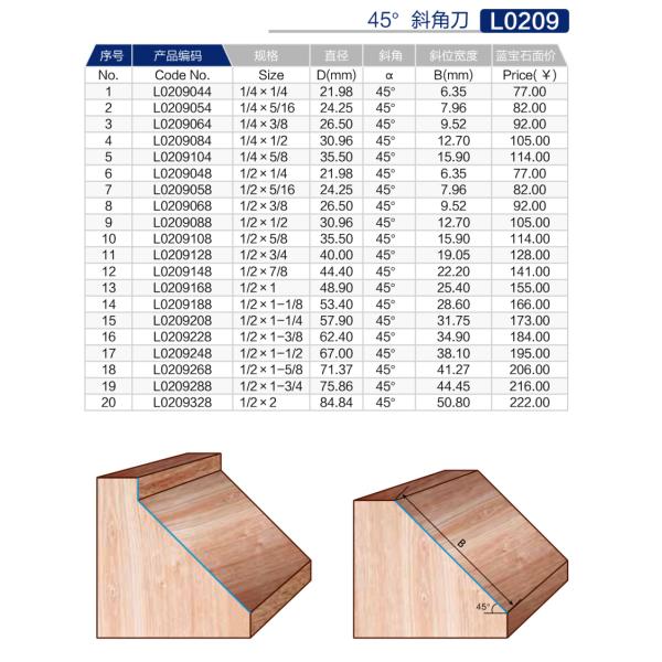 45 Degree Chamfer Bearing Router Bits Multi Scene Wear Resistant