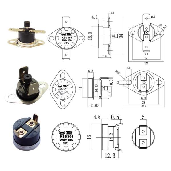 250VAC 25A KSD302 Snap Action Temperature Switch