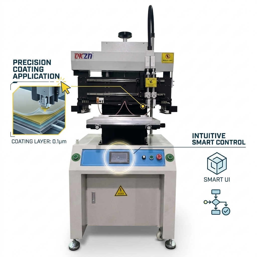 Fully automatic solder paste printer with post-printing inspection function.
