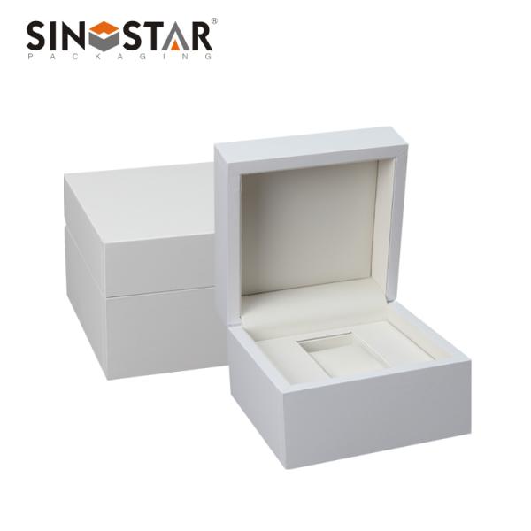 Custom White Wooden Watch Box PU Inside Material For Twist Watch Storage