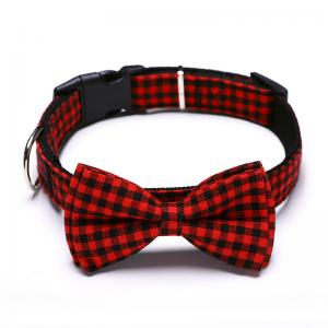 China Plaid Style Pet Training Collars Bow Tie Adjustable Custom Cat Dog Collar on sale
