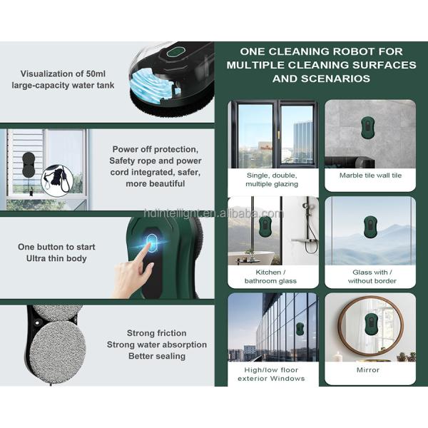 Three Mode Electric Window Cleaner Robot 500MAh 3 Mins/M2 Smart Clean Window Cleaning