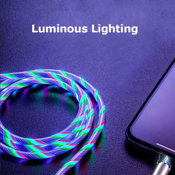 2.4A Micro USB Phone Charger Cable 8 pin Type C 3 In 1 Magnetic Cable LED Light