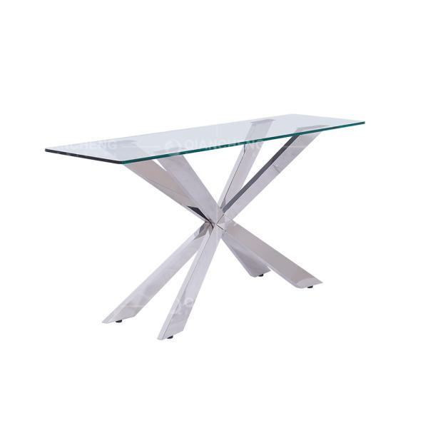 Qiancheng Glass Transparent Console Table Mirrored Chrome Stainless Steel Sofa Table