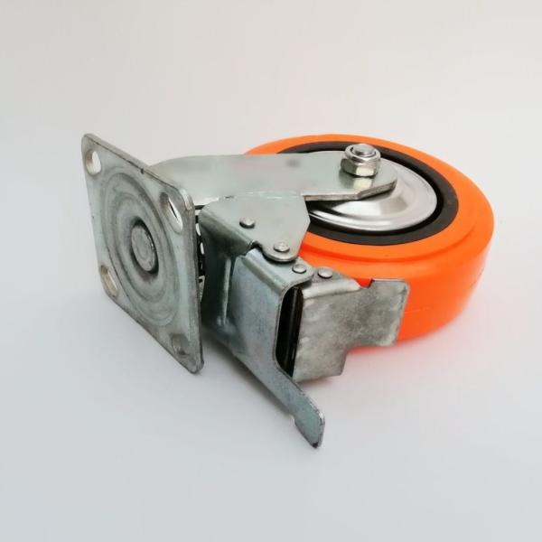 Package Gross Weight 1.000kg Heavy Duty Orange Polyurethane Swivel Caster Wheel with Brake