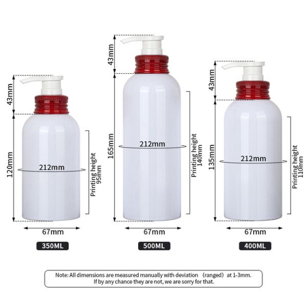 350ml 500ml White Red Pump Empty Shampoo Body Wash Plastic Round Container Lotion Bottles