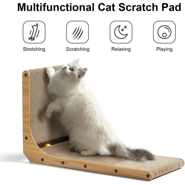 L Shape Right Angle Cat Scratching Cardboard With Ball Cat Scratching Toys