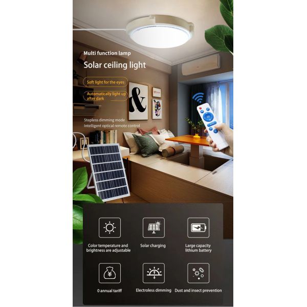 Dimmable Surface Mounted 500w Solar Led Ceiling Light With Remote Control