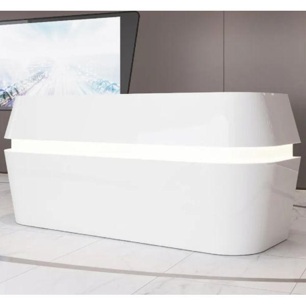 Modern Custom Size Oval Shape Elegant White Office Furniture Reception Front Desk Wtih Led Light