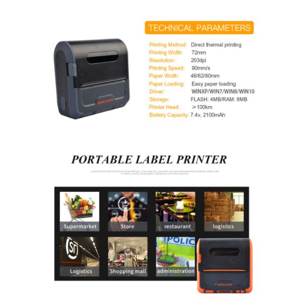 POS Billing Barcode Printer Machine 80mm Portable Mini Thermal Printer